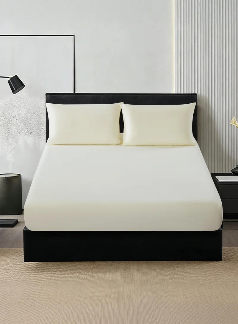 Donetella Bedding Fitted Sheet - Fits 150x200 Cm Bed For Queen Bed 3 Pcs (1 Fitted Sheet and 2 Pillowcases) - 30 Cm Deep Pocket - Solid Bed Sheet