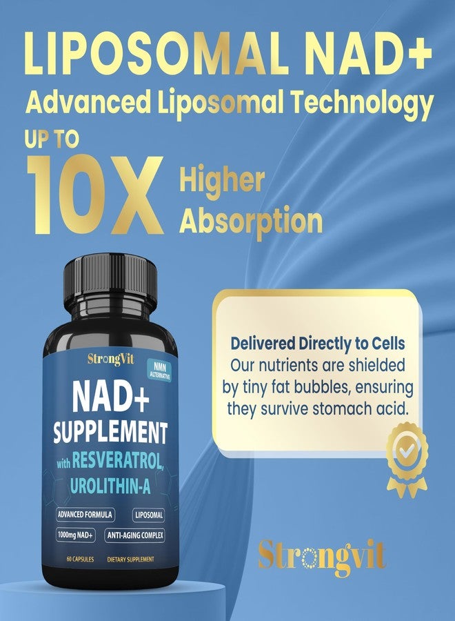 StrongVit مكمل غذائي NAD بتركيز 1000 ملغ مع ريسفيراترول - مكملات NAD+ ليبوزومية متطورة للرجال والنساء - مضاد للشيخوخة ومجدد للخلايا - 60 كبسولة NAD+ للطاقة وصحة الخلايا - Image 2