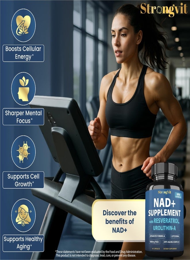StrongVit مكمل غذائي NAD بتركيز 1000 ملغ مع ريسفيراترول - مكملات NAD+ ليبوزومية متطورة للرجال والنساء - مضاد للشيخوخة ومجدد للخلايا - 60 كبسولة NAD+ للطاقة وصحة الخلايا - Image 4