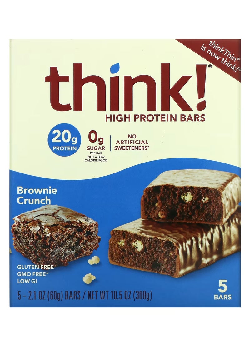 Think High Protein Bars, Brownie Crunch, 5 Bars, 2.1 oz (60 g) Each - Image 1