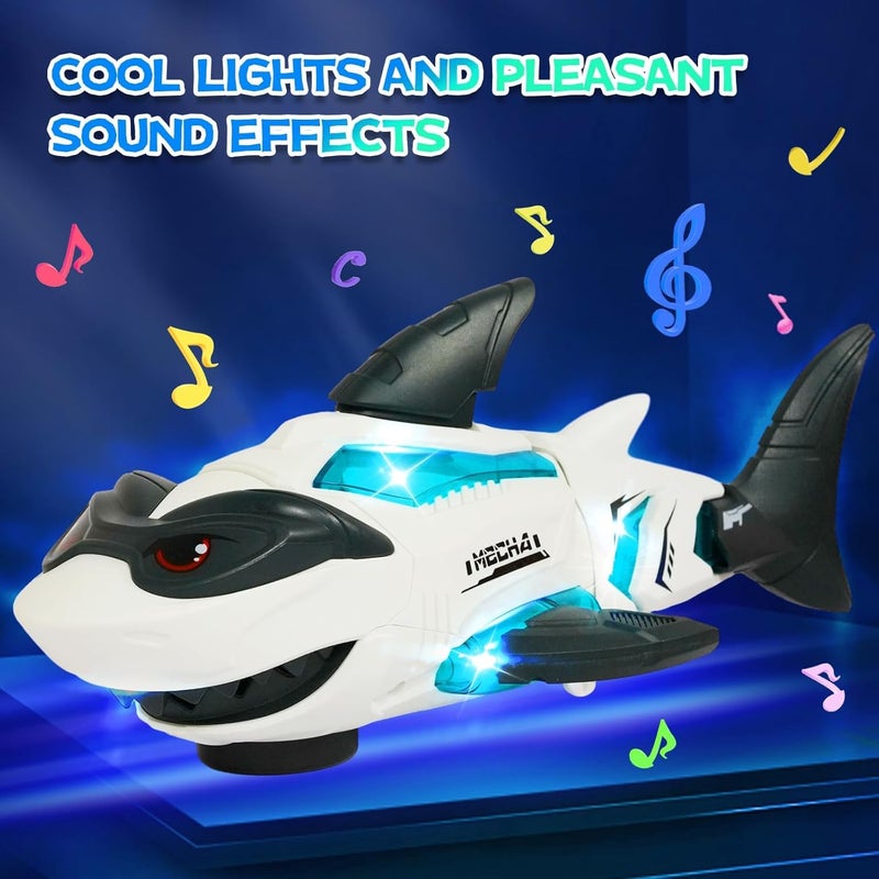 Excefore Baby Shark Toy, Baby Toys, Transparent Shark Toy With Light and Music, Electric Mechanical Gear Toy for Boys Girls Toddler Gifts for 1 2 3 Year Old, White and Black - Image 2