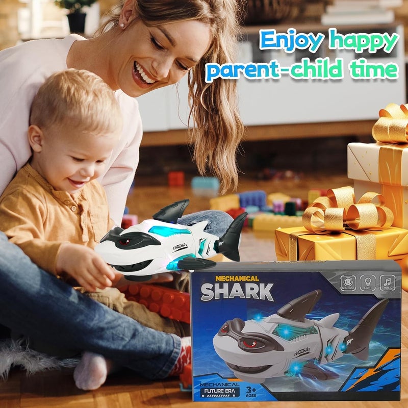 Excefore Baby Shark Toy, Baby Toys, Transparent Shark Toy With Light and Music, Electric Mechanical Gear Toy for Boys Girls Toddler Gifts for 1 2 3 Year Old, White and Black - Image 4