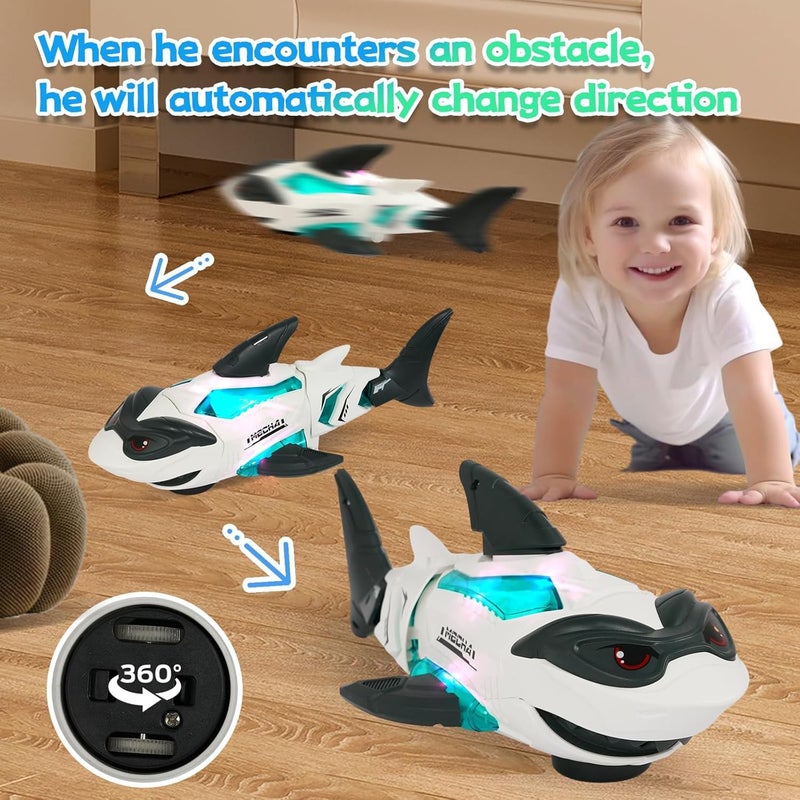 Excefore Baby Shark Toy, Baby Toys, Transparent Shark Toy With Light and Music, Electric Mechanical Gear Toy for Boys Girls Toddler Gifts for 1 2 3 Year Old, White and Black - Image 3