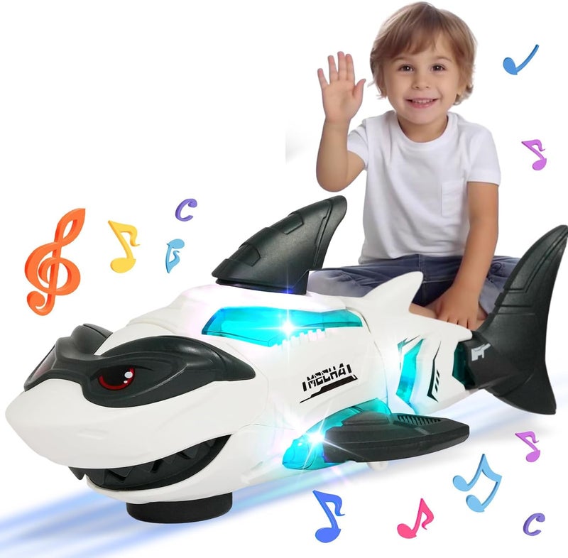 Excefore Baby Shark Toy, Baby Toys, Transparent Shark Toy With Light and Music, Electric Mechanical Gear Toy for Boys Girls Toddler Gifts for 1 2 3 Year Old, White and Black - Image 1