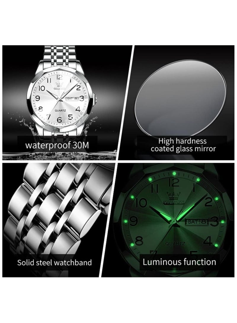 أوليفز ساعة OLEVS للرجال كوارتز أنالوج من الفولاذ المقاوم للصدأ مقاومة للماء مضيئة وتاريخ ساعة يد فاخرة 9970 - Image 5