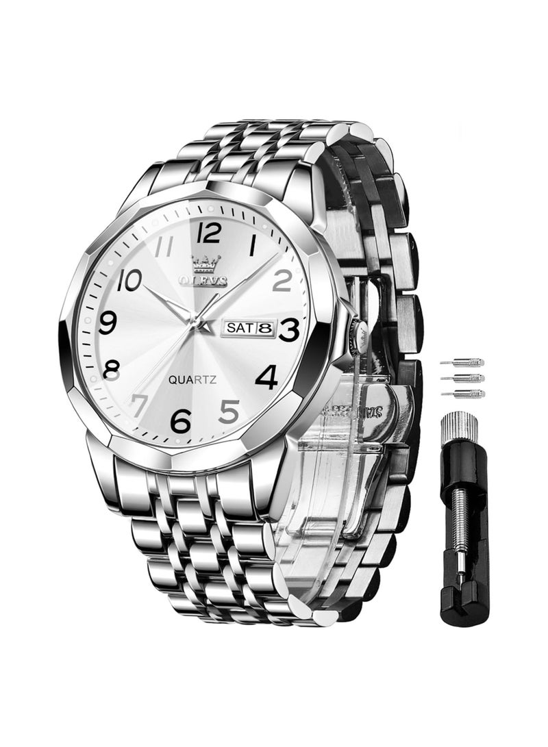 أوليفز ساعة OLEVS للرجال كوارتز أنالوج من الفولاذ المقاوم للصدأ مقاومة للماء مضيئة وتاريخ ساعة يد فاخرة 9970 - Image 1