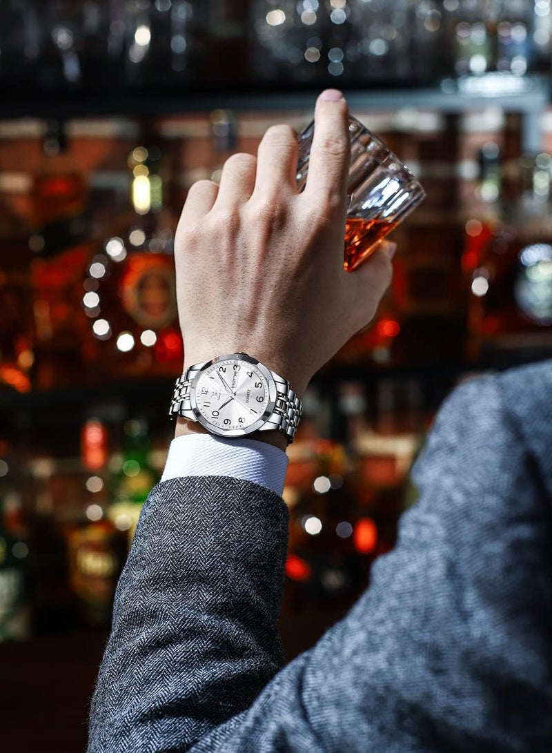 أوليفز ساعة OLEVS للرجال كوارتز أنالوج من الفولاذ المقاوم للصدأ مقاومة للماء مضيئة وتاريخ ساعة يد فاخرة 9970 - Image 4