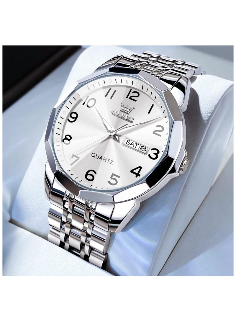 أوليفز ساعة OLEVS للرجال كوارتز أنالوج من الفولاذ المقاوم للصدأ مقاومة للماء مضيئة وتاريخ ساعة يد فاخرة 9970 - Image 2