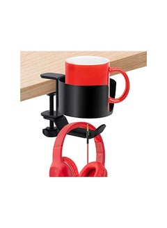 erorex Headphone Hanger With Cup Holder 2 In 1 Anti Spill Cup Holder With Under Desk Headphone Hanger 360° Rotation Headphone Holder Aluminum Headset Stand Headphone Hook 1 Pack  - Image 1