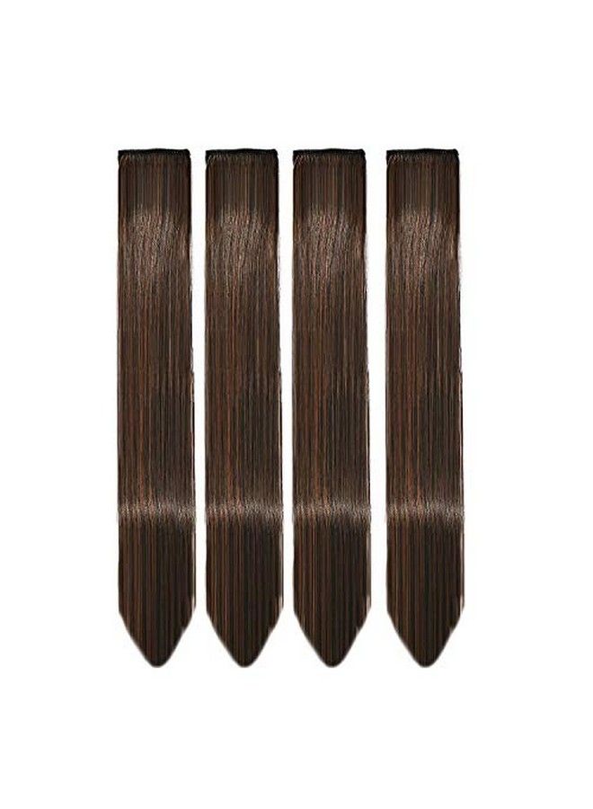 Rapidsflow ® Straight Colored Hair Streak;Hair Extensions For Women And Girls Real Hair For Highlighting (Set Of 4 pc) (Brown) - Image 1