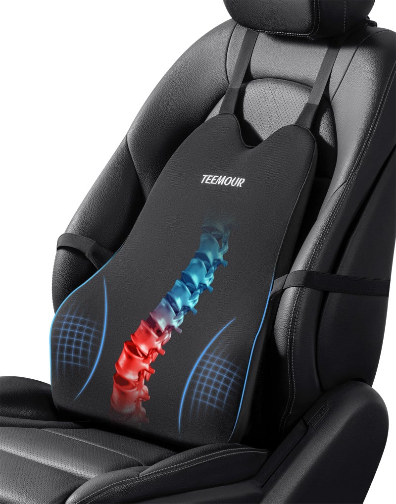 Teemour Lumbar Support Pillow for Car Improve Lower Back Pain Relief & Sitting Posture Back Support Memory Foam Back Cushion for Driving, Lumbar Comfort for Long Sitting, Truck with Three Adjustable Straps - Image 1