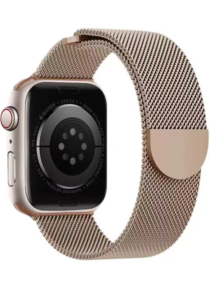 سوار ميلانيز مزدوج الحلقة من شبكة الستانلس ستيل متوافق مع Apple Watch مقاس 42/44/45/46/49 مم، للمقاسات الكبيرة فقط، بإغلاق مغناطيسي، مناسب لـ Series 1–10 و SE و Ultra - Image 1