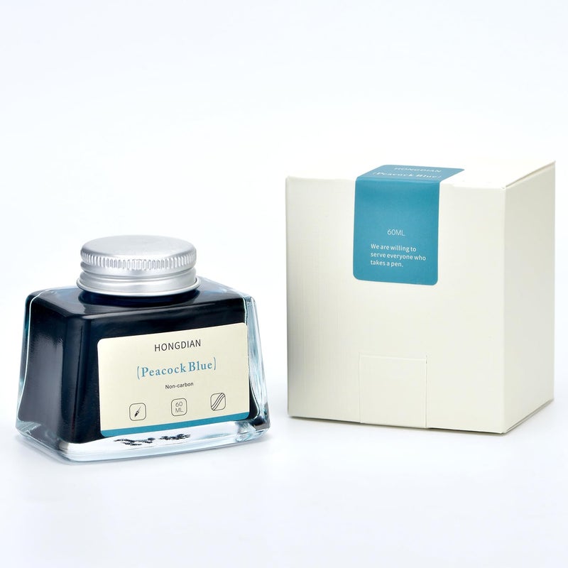 Asvine Hongdian Fountain Pen Bottled Ink Peacock Blue Color, 60ml Non Carbon Inkwell Bottle, Artist Calligraphy Ink - Image 3