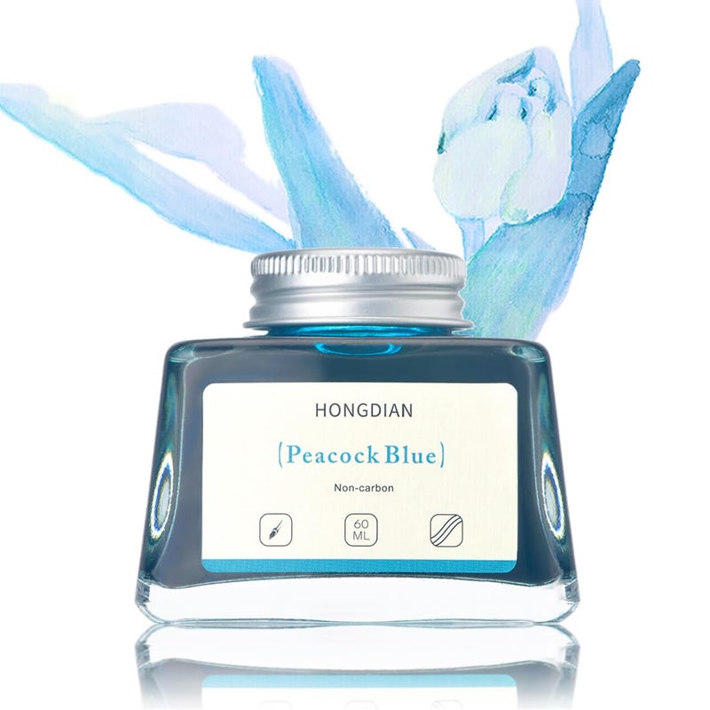 Asvine Hongdian Fountain Pen Bottled Ink Peacock Blue Color, 60ml Non Carbon Inkwell Bottle, Artist Calligraphy Ink - Image 1