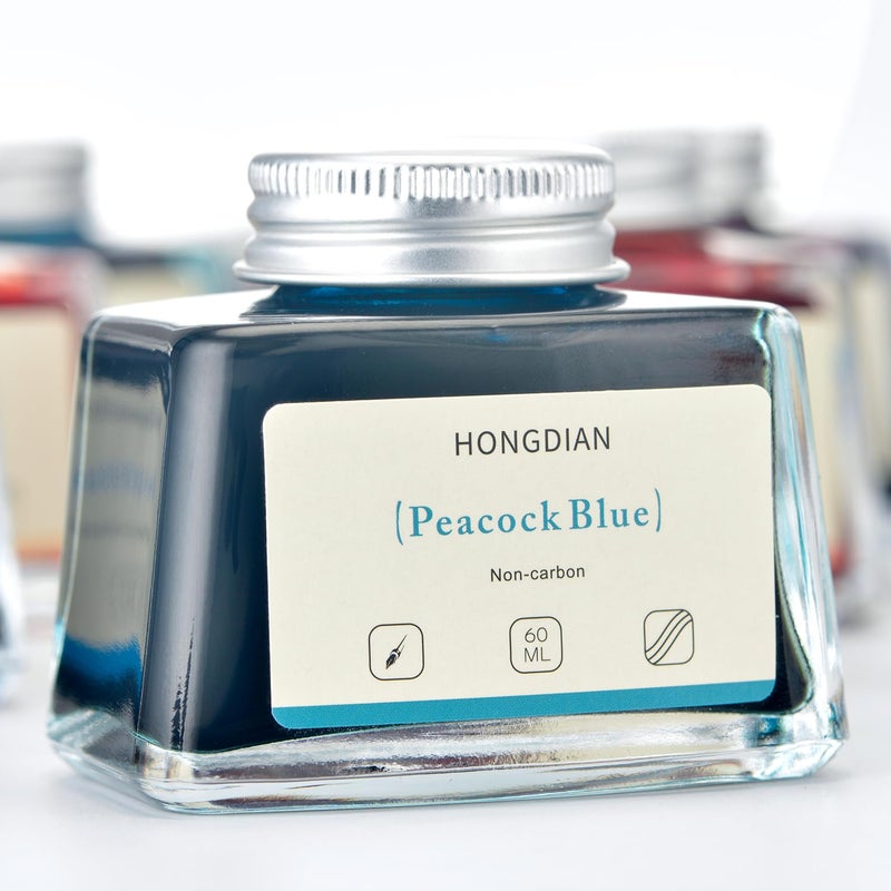 Asvine Hongdian Fountain Pen Bottled Ink Peacock Blue Color, 60ml Non Carbon Inkwell Bottle, Artist Calligraphy Ink - Image 4