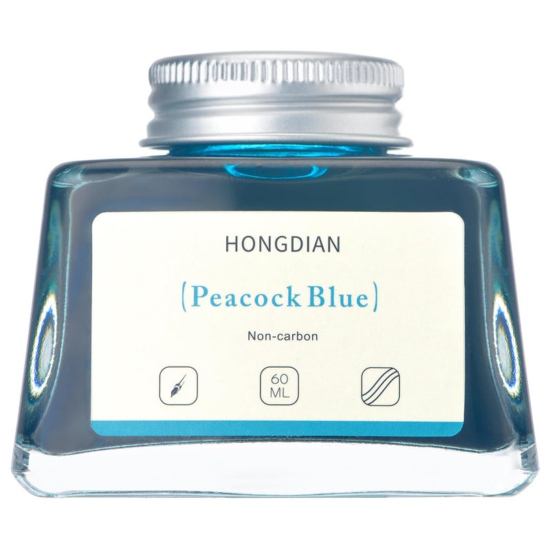 Asvine Hongdian Fountain Pen Bottled Ink Peacock Blue Color, 60ml Non Carbon Inkwell Bottle, Artist Calligraphy Ink - Image 2