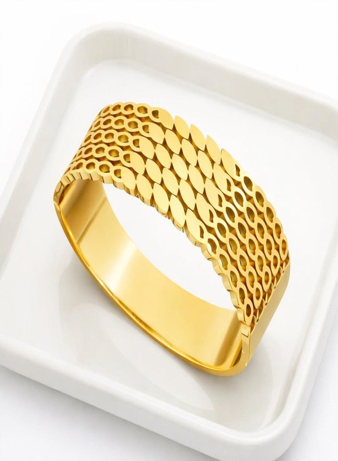MEENAZ Gold Bangle Set Broad Design Bracelet for Women Stylish |Stainless Steel Design Kada for Girls| Anti Tarnish Jewellery for women | Valentine Gift for girlfriend Wife gifts for woman-457 - Image 5