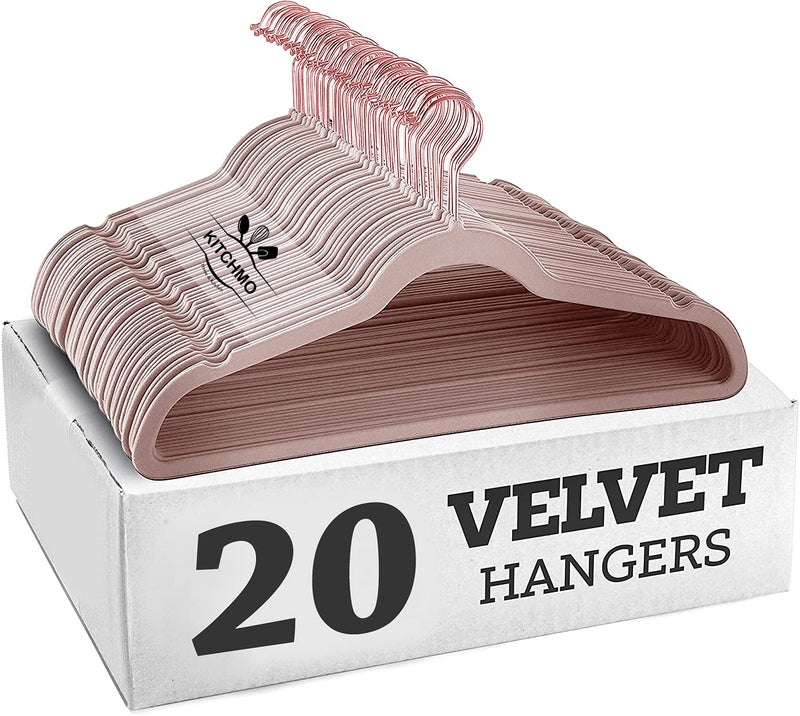 KITCHMO- Premium Velvet Hangers Non Slip Velvet Suit Hangers Rose Gold Hooks,Space Saving Clothes Hangers Velvet Hangers Non-Slip 360 Degree Swivel Hook Clothes Hangers Velvet (Peach, Pack of 20) - Image 1