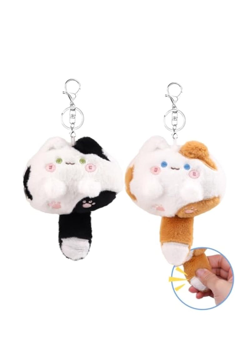 Raxoom 2Pcs Plush Keychain, Stuffed Animals, Cute Small Cat Plush Toys with BB Call Tail, Couples, Bestie Keychains, Good for Girls and Boys, Employees, Collectors, for Party Favor - Image 1