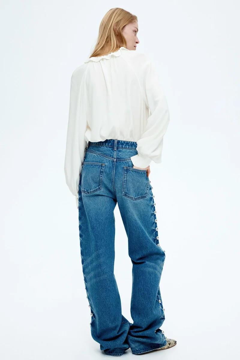 H&M Frill-trimmed drawstring blouse