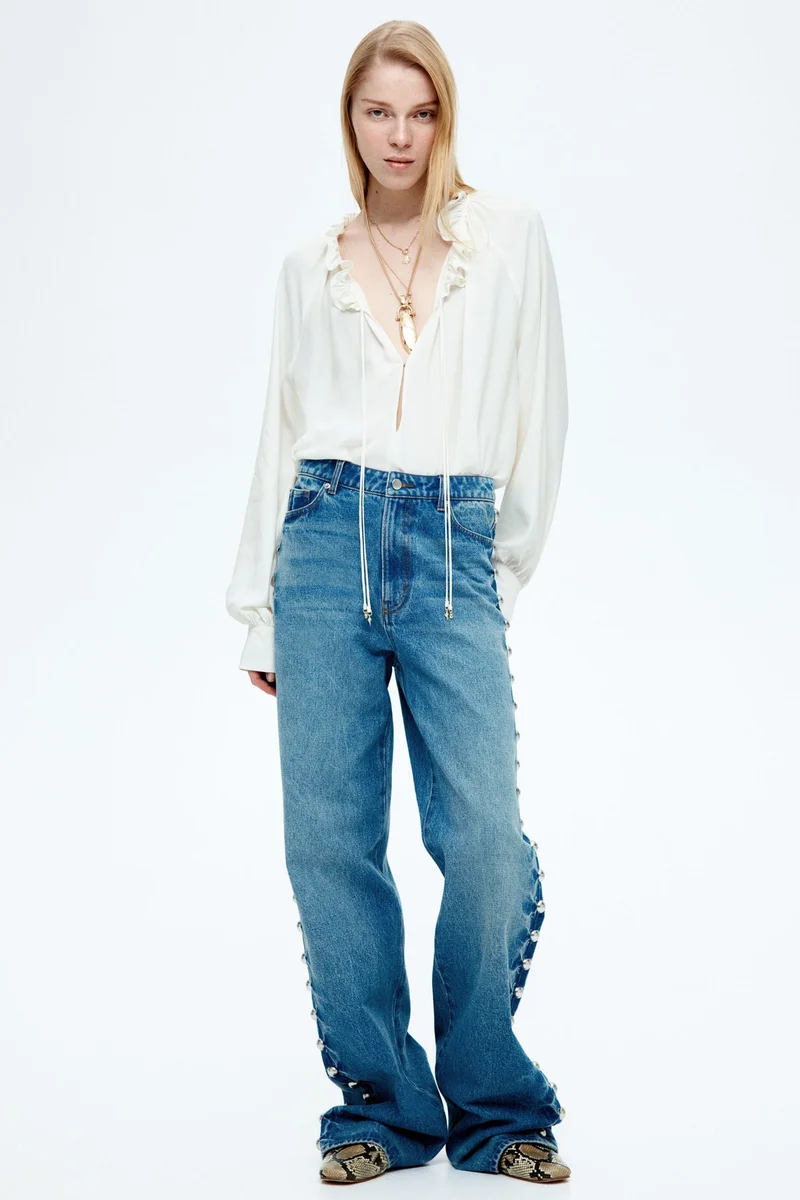 H&M Frill-trimmed drawstring blouse