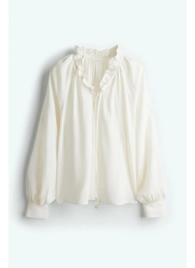 H&M Frill-trimmed drawstring blouse