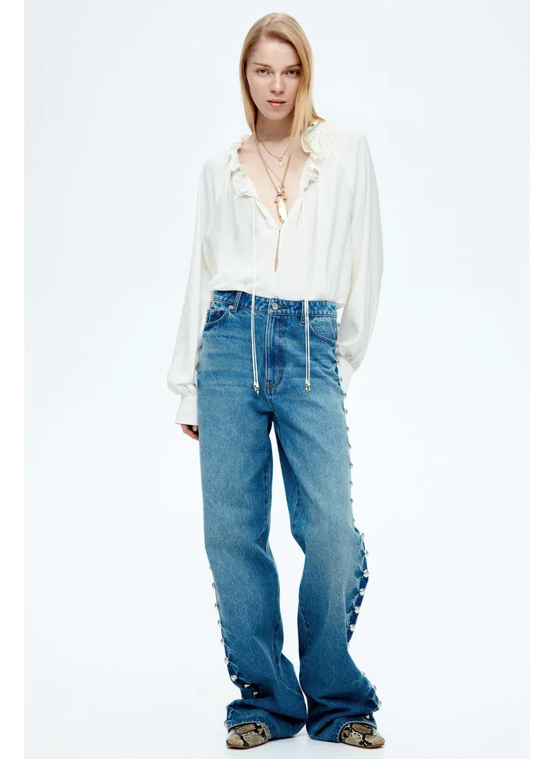 H&M Frill-trimmed drawstring blouse
