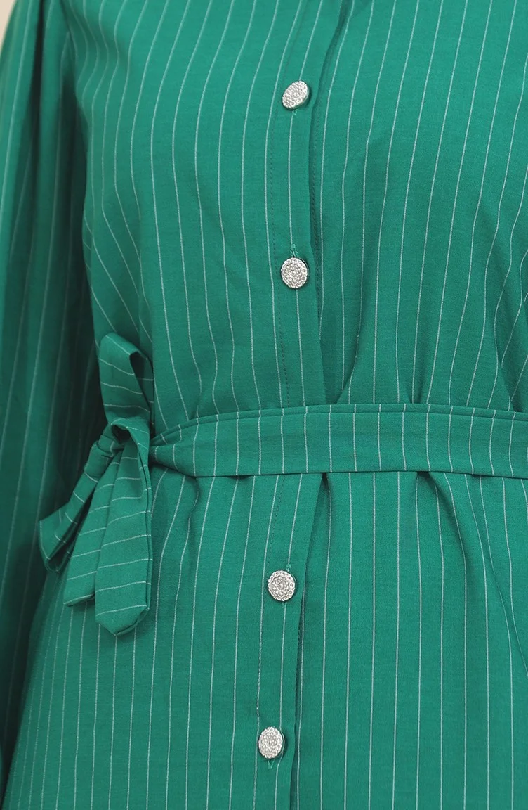 Sefa Merve Buttoned Striped Suit 0435-02 Green