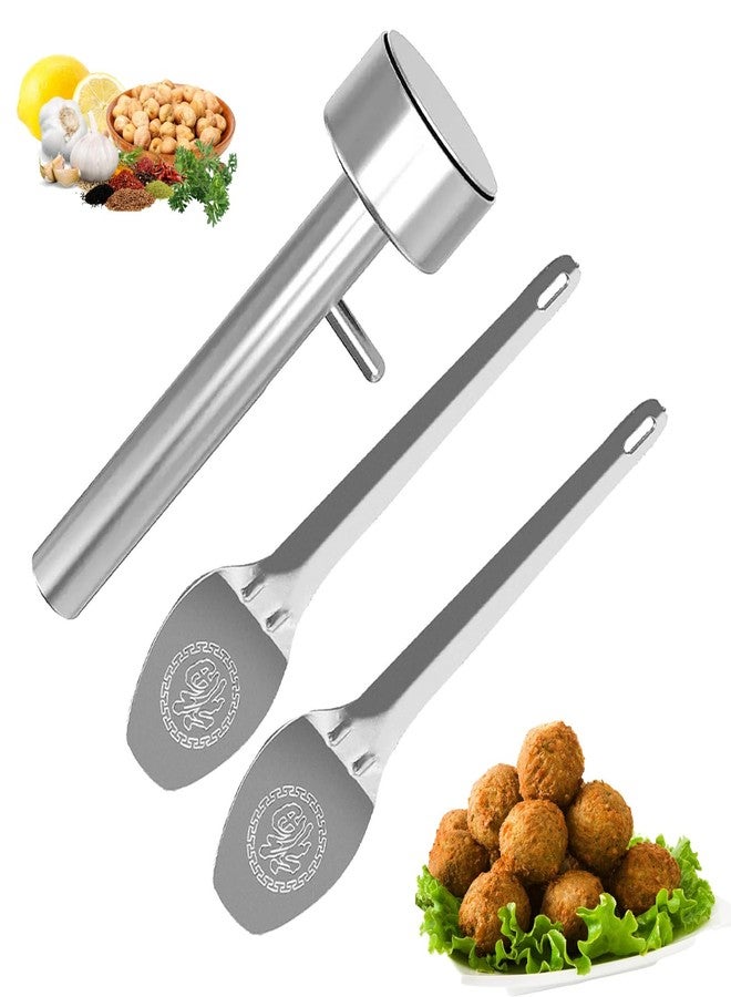LZDGCC Falafel Scoop With Spatula, Meatball Maker Tool, Stainless Steel Professional Falafel Maker Scoop, Meatball Scoop, Falafel Frozen, Falafel Maker Tool, Food Safe & Non-Sticky Falafel Baller Scoop Mold - Image 1