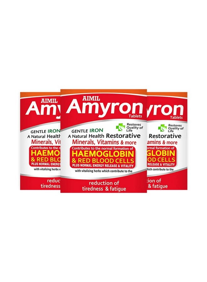AIMIL Amyron Tablet - 30 Tablets (Pack of 3)|Enriched with Vitamin Rich Herbs & Minerals for Unisex of All Ages|Reduces Tiredness & Fatigue|Improves Haemoglobin Level, 210 grams - Image 1