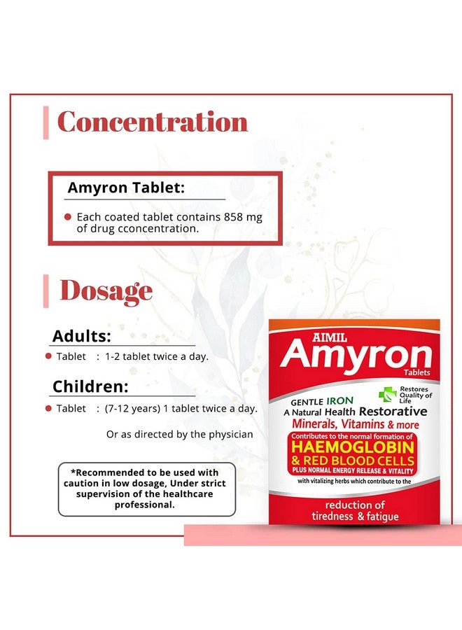 AIMIL Amyron Tablet - 30 Tablets (Pack of 3)|Enriched with Vitamin Rich Herbs & Minerals for Unisex of All Ages|Reduces Tiredness & Fatigue|Improves Haemoglobin Level, 210 grams - Image 4