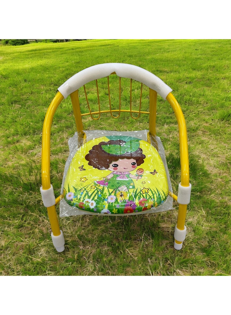 A multi-colored cartoon design children's chair with a metal backrest frame and a soft seating cushion - Image 2