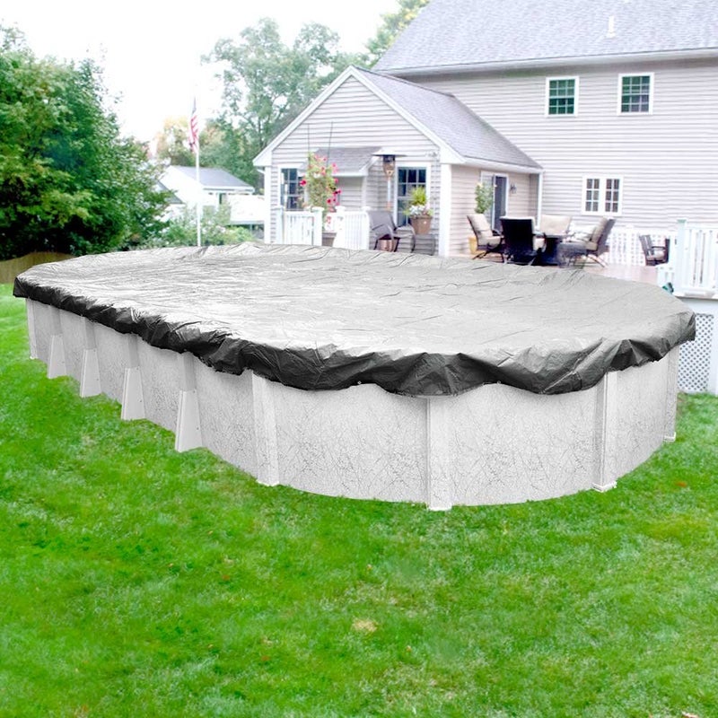 Robelle 12 x 18 ft Heavy Duty Silver Winter Oval Pool Cover for Above Ground Pools, 4 ft Overlap (16 x 22 ft Cover Size), Solid 8 x 8 Scrim, 2.36 oz/yd2, 10-Year Warranty, Style: 551218-4-ROB - Image 1