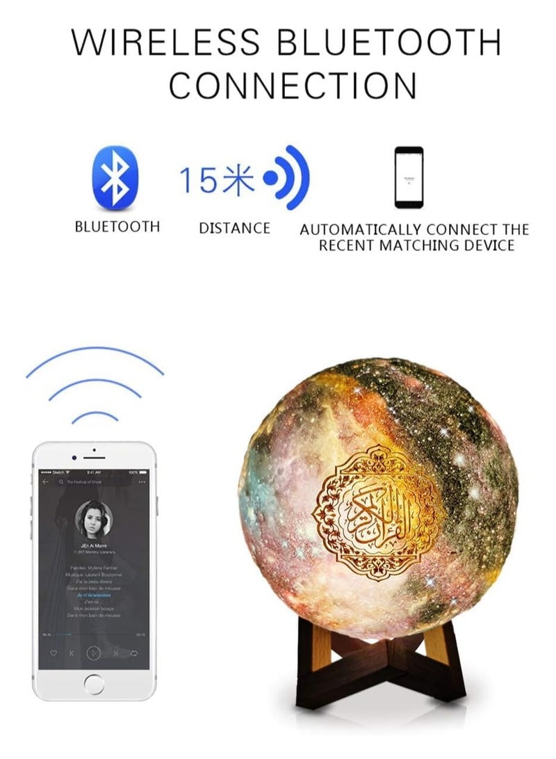 ELTRAZONE Portable Quran speaker LED night light, 16-color 3D printing LED Galaxy Moon light, Bluetooth, Micro SD remote control speaker, Quran chanting, FM radio (ELT-GLOBE-01) - Image 5