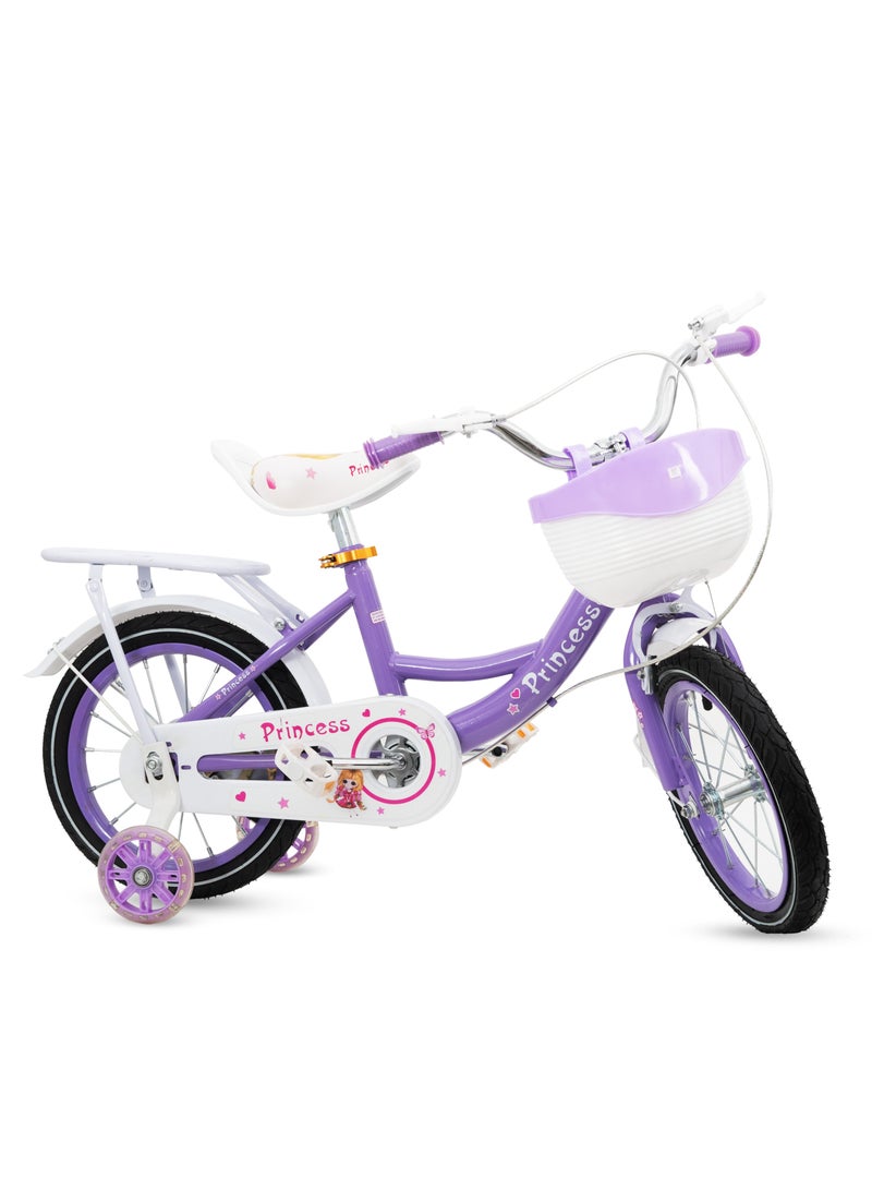 ام جي دراجة أطفال مقاس 14 بوصة مع مقعد حامل وسلة، غير مجمعة لعمر 2-7 سنوات - أرجواني - Image 2