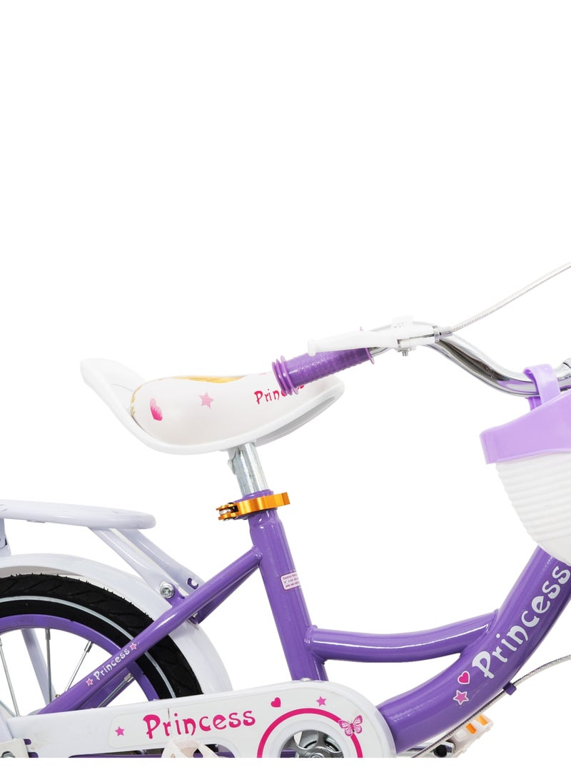 ام جي دراجة أطفال مقاس 14 بوصة مع مقعد حامل وسلة، غير مجمعة لعمر 2-7 سنوات - أرجواني - Image 3