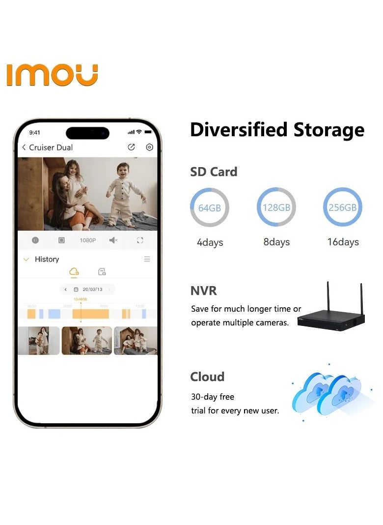 IMOU - Cruiser Dual Lens 6MP 3K Outdoor WiFi Surveillance Camera, Resolution (3MP fixed lens and 3MP PT lens), Color Night Vision up to 30m, AI Person/Vehicle Detection, Automatic PT Tracking, Two-Way Audio, IP66 (IPC-S7XEN-6M0WED) - Image 1