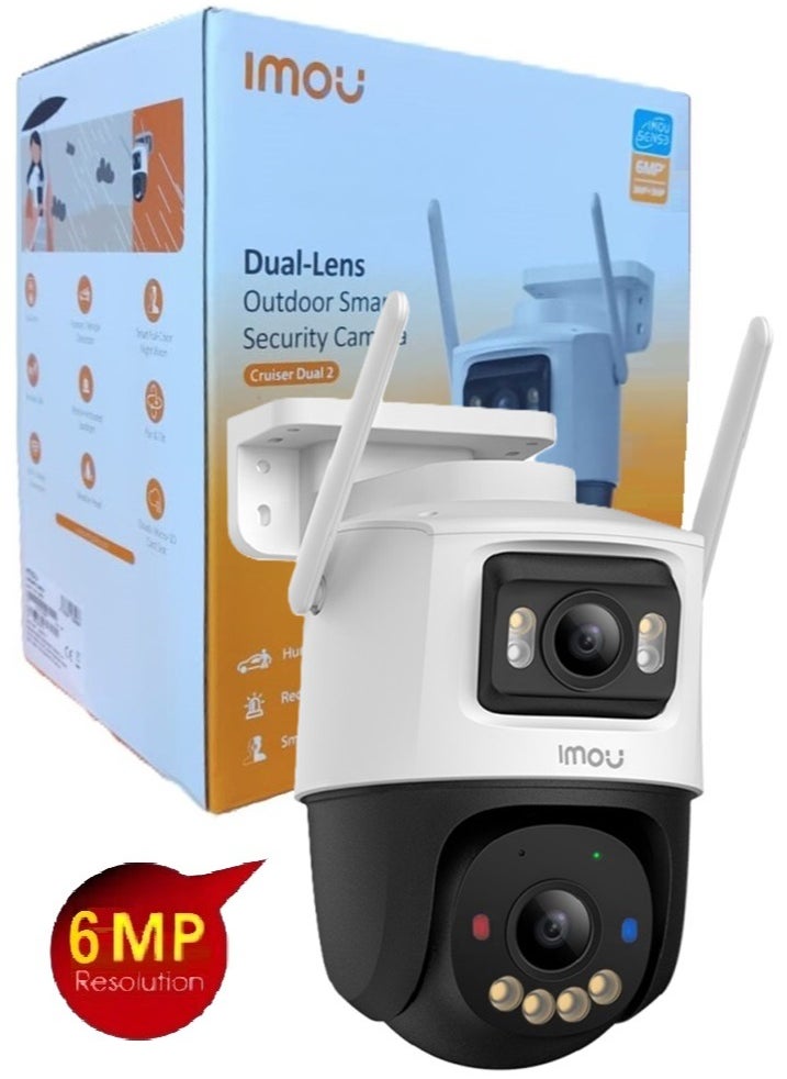 IMOU - Cruiser Dual Lens 6MP 3K Outdoor WiFi Surveillance Camera, Resolution (3MP fixed lens and 3MP PT lens), Color Night Vision up to 30m, AI Person/Vehicle Detection, Automatic PT Tracking, Two-Way Audio, IP66 (IPC-S7XEN-6M0WED) - Image 1