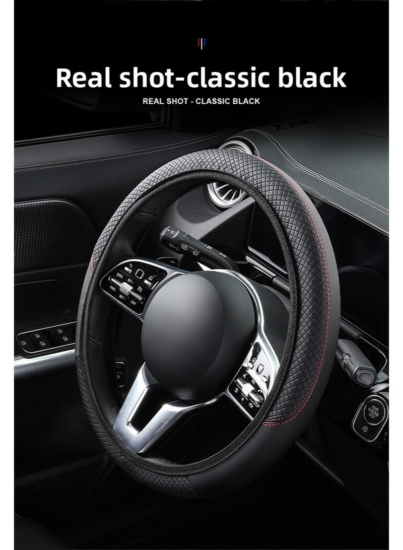 Generic Car leather steering wheel cover, soft and comfortable, breathable and non-slip, universal elastic steering wheel cover, sports car, car interior modification - Image 2