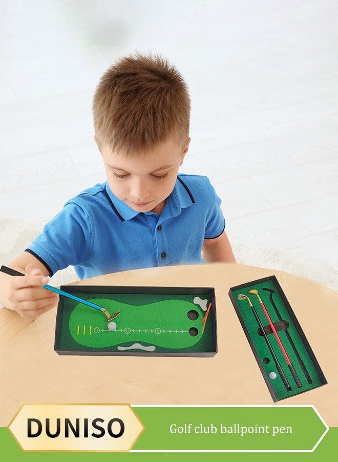DUNISO Golf Pen Set, Desktop Golf Ball Pen Set, Mini Golf Pen, 3 Golf Clubs Pen with Balls and Flags, Suitable for Office, School, Home, 24.8cm * 3.5cm * 10.8cm  - Image 1