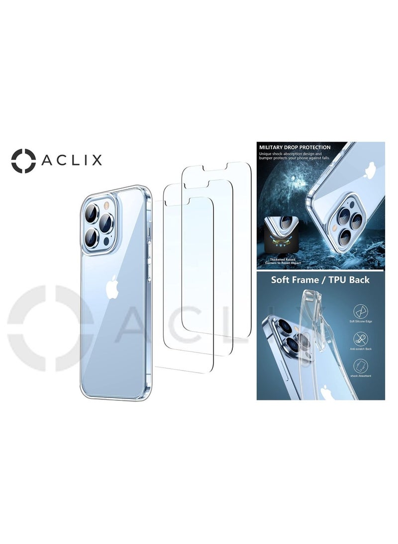 ACLIX 4 in 1 iPhone 12 Pro with A Glass Screen Protector 6.7 inch Shockproof Protective Case, Soft Scratch-Resistant Protection Case, Slim Transparent Thin Case for iPhone 12 Pro