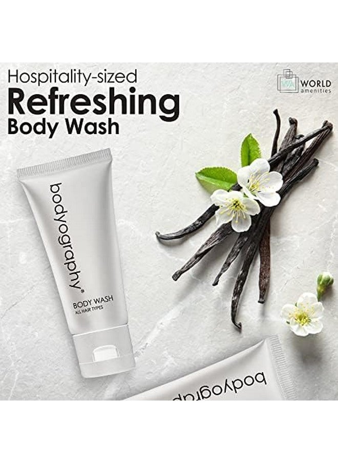 world amenities - Bodyography Blanc Bulk Body Wash 1.4Oz Vanilla White Tea Mini Travel Size Toiletries (100% Recyclable Tube With Flip Top Cap) Hotel Amenities Suitable For All Skin Types - Image 1