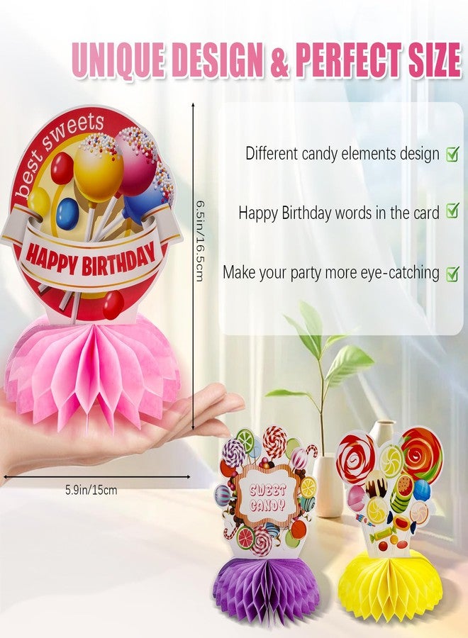 Ufurty Candy Party Honeycomb Centerpieces, 8 PCS Candy Themed Birthday Party Decorations Double-sided Printing Lollipop Table Topper Signs Sweet Candy Table Centerpieces for Kids Girls Boys Party Decor - Image 2
