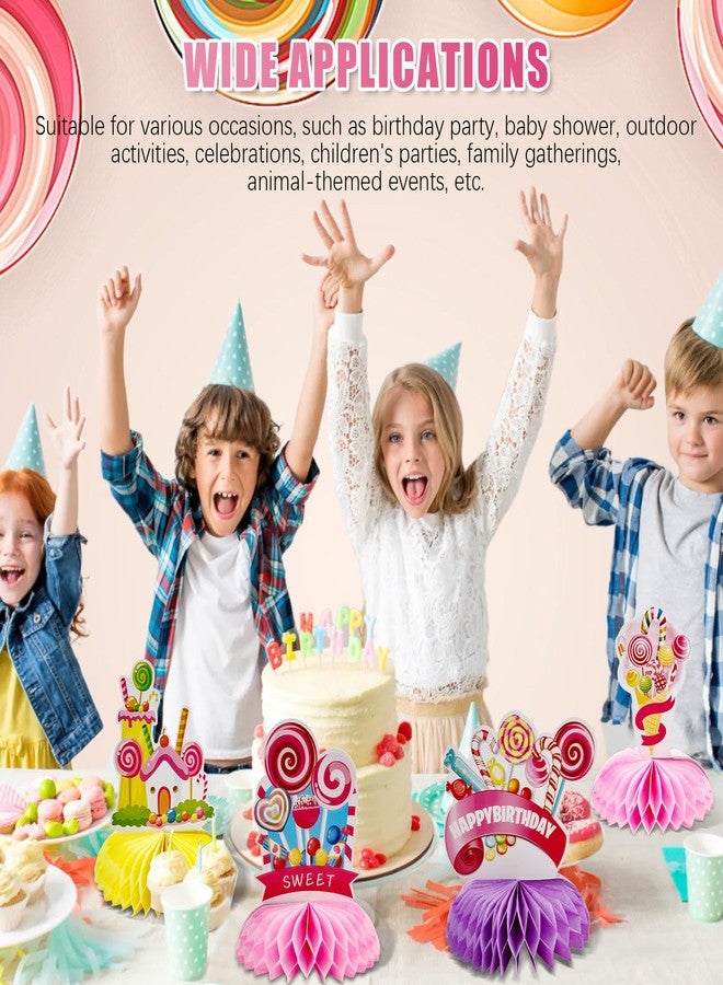Ufurty Candy Party Honeycomb Centerpieces, 8 PCS Candy Themed Birthday Party Decorations Double-sided Printing Lollipop Table Topper Signs Sweet Candy Table Centerpieces for Kids Girls Boys Party Decor - Image 5