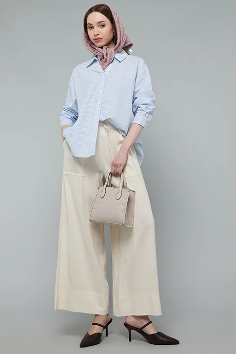 أر أند بي Striped Shirt with Classic Collar and Long Sleeves