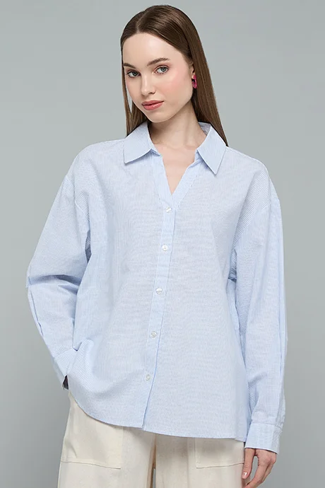 أر أند بي Striped Shirt with Classic Collar and Long Sleeves