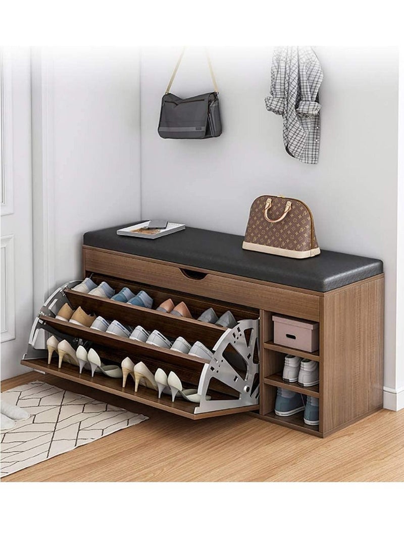DubaiGallery Shoe Storage Bench with Hidden Shoe Rack,Leather Entryway Shoe Bench Seat Shoe Organizer Shoe Cabinet,Modern Entry Decorative.100 * 34 * 54cm (C-White=loocker) - Image 2