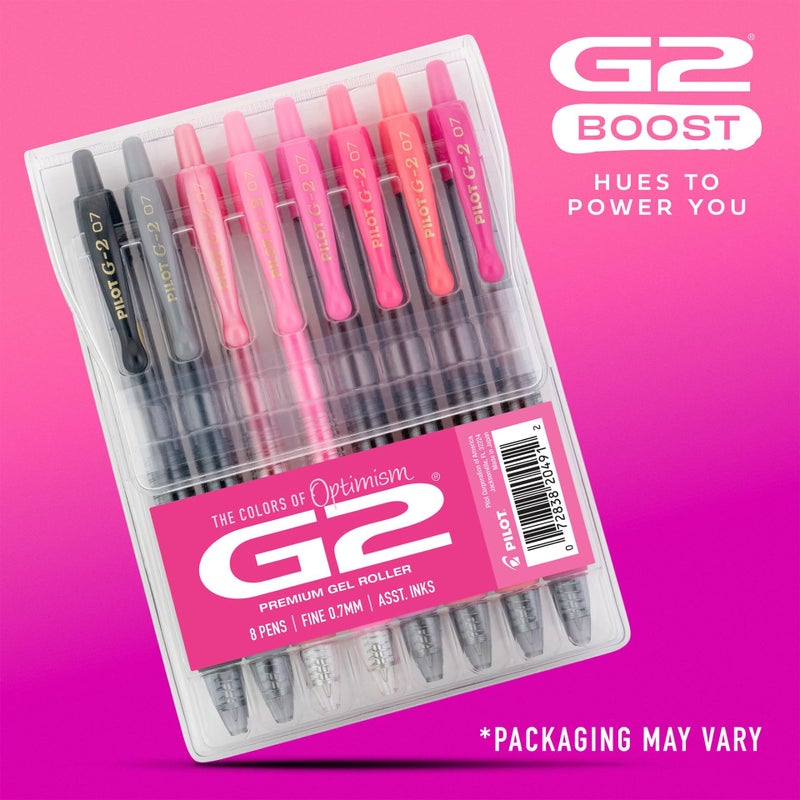 Pilot, G2 Premium Gel Roller Pens, G2 Boost Pink Pack, The Colors of Optimism, 8 Pack Pouch, Fine Point 0.7 mm, Assorted - Image 2
