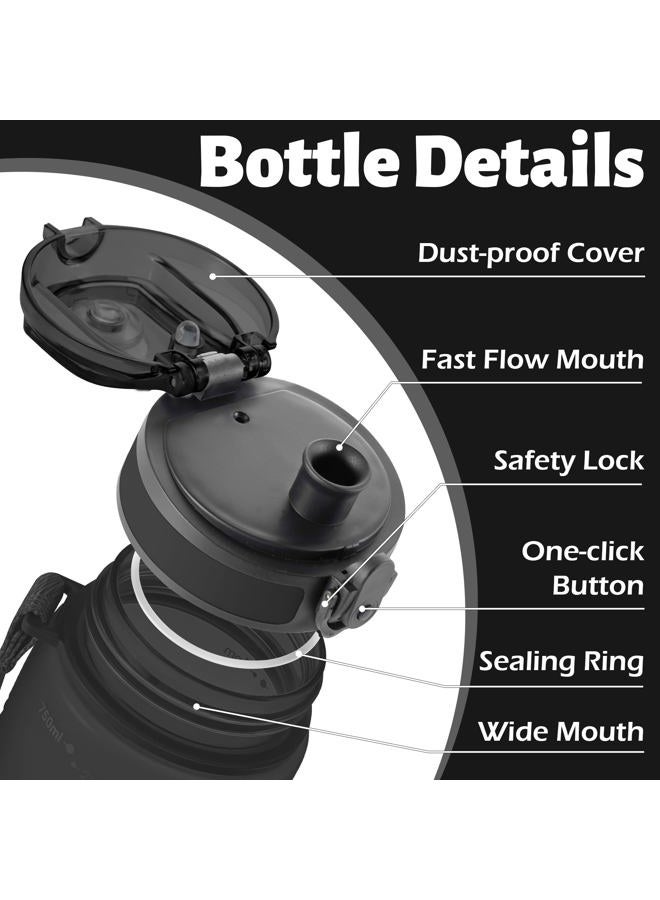 OLDLEY 25 oz Water Bottle, Motivational Water Bottle with Time Marker, Sports Water Bottle With Strap, Leakproof & BPA Free Large Water Bottles for School, Gym, Travel, Outdoor, Tritan,Black - Image 2