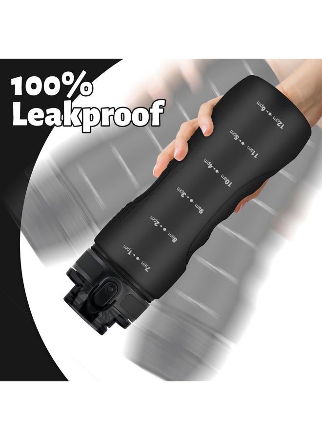 OLDLEY 25 oz Water Bottle, Motivational Water Bottle with Time Marker, Sports Water Bottle With Strap, Leakproof & BPA Free Large Water Bottles for School, Gym, Travel, Outdoor, Tritan,Black - Image 4